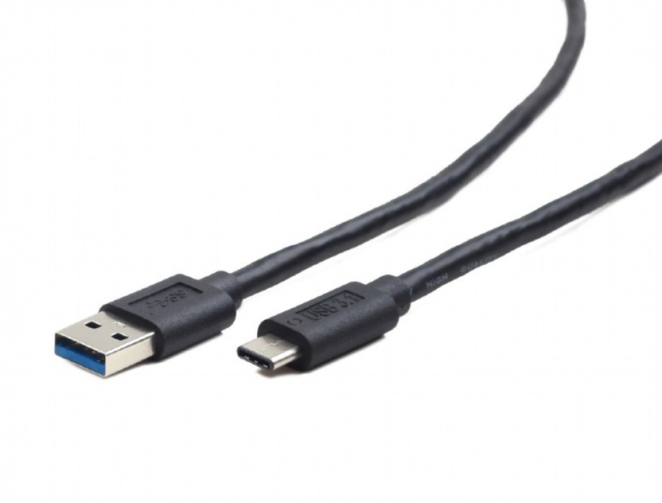 Imagine Cablu de date si alimentare USB 3.1 la USB-C T-T 0.1m Negru, Gembird CCP-USB3-AMCM-0.1M